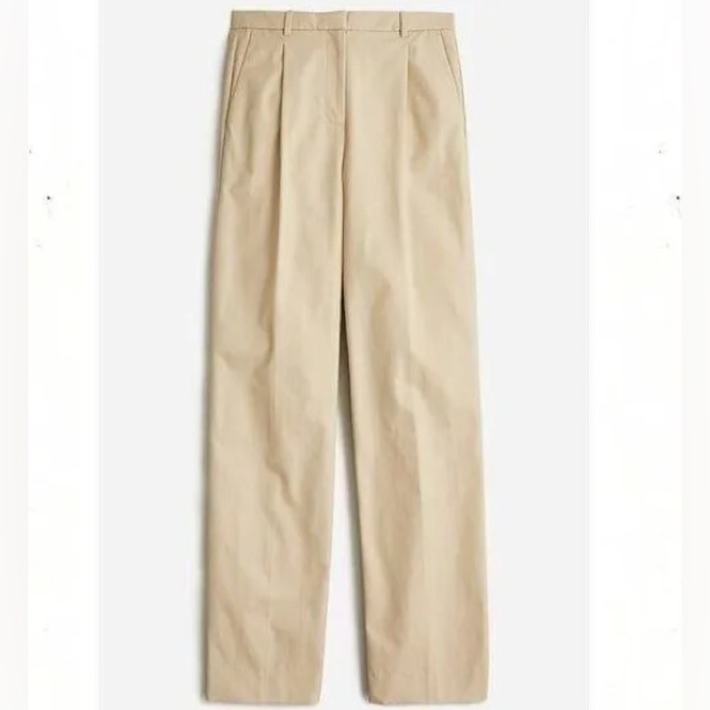 J Crew Collection Trench Canvas Khaki Pleated Essential Wide Leg Pants